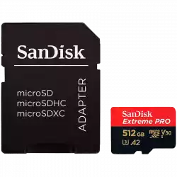 SanDisk Extreme PRO microSDXC 512GB + SD Adapter + 2 years RescuePRO Deluxe up to 200MB/s & 140MB/s Read/Write speeds A2 C10 V30 UHS-I U3