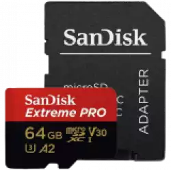 SANDISK Extreme PRO microSDXC 64GB + SD Adapter + 2 years RescuePRO Deluxe up to 200MB/s & 90MB/s Read/Write speeds A2 C10 V30 UHS-I U3