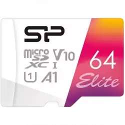SILICON POWER Elite Colorful&nbsp; 64GB microSD,&nbsp; V10, U1, A1&nbsp; Read speeds up to 100 MB/s&nbsp; with adapter                          
