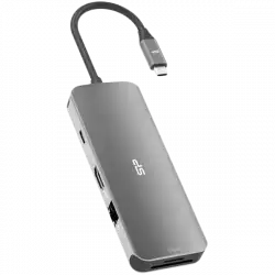 Silicon Power SR30 8-in-1 Docking Station USB C Hub with 4K@60Hz HDMI DisplayPort, 100W Power Delivery, 1 USB-C 3.2 Gen 1 port and 2 USB-A 3.2 Gen 1 ports, 1 Ethernet port, 2 SD/microSD card slots for iPhone 15/ MacBook Pro/ iPad Pro/ Steam Deck/ Rog