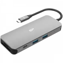 Silicon Power SR30 8-in-1 Docking Station USB C Hub with 4K@60Hz HDMI DisplayPort, 100W Power Delivery, 1 USB-C 3.2 Gen 1 port and 2 USB-A 3.2 Gen 1 ports, 1 Ethernet port, 2 SD/microSD card slots for iPhone 15/ MacBook Pro/ iPad Pro/ Steam Deck/ Rog