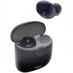 TCL In-Ear True Wireless Bluetooth Headset, Frequency of response 9-22K, Sensitivity 100 dB, Driver Size 5.8mm, Impedence 13 Ohm, Max power input 20mW, Playtime 6.5h/26h, IPX4, Bluetooth 5.0, A2DP, AVRCP, HFP, HS, USB-C, Color Phantom Black