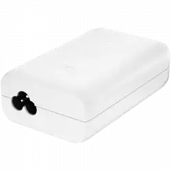 UBIQUITI PoE+ Adapter; Delivers up to 30W of PoE+; Additional power drives devices such as U6 LR, U6 Enterprise, Camera DSLR, and other PoE+ devices; Surge, peak pulse, and overcurrent protection; Contains RJ45 data input, AC cable with earth ground, and PoE+ output; LED indicator for status monitoring.