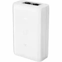 UBIQUITI PoE+ Adapter; Delivers up to 30W of PoE+; Additional power drives devices such as U6 LR, U6 Enterprise, Camera DSLR, and other PoE+ devices; Surge, peak pulse, and overcurrent protection; Contains RJ45 data input, AC cable with earth ground, and PoE+ output; LED indicator for status monitoring.