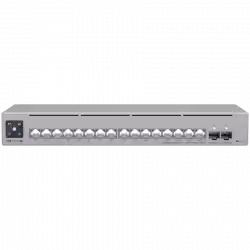 Ubiquiti 16-port, Layer 3 Etherlighting switch with 2.5 GbE, PoE++ output, and versatile mounting options, 4x 2.5 GbE PoE++ ports, 12x GbE PoE+ ports, 2x 10G SFP+ ports, 180W total PoE availability