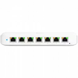 Ubiquiti USW-Ultra-210W-EU compact, Layer 2, 8-port GbE PoE switch with versatile mounting options, 7x GbE PoE+ output ports, GbE port with optional PoE++ input, 202W PoE availability with the included AC power adapter