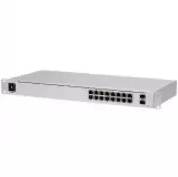 Ubiquiti USW-16-PoE 16-port Layer 2 PoE switch, 8 x GbE PoE+, 8 x GbE ports, 2 x 1G SFP ports, 42W total PoE Power, fanless, silent cooling, ESD/EMP protection, 1.3" touchscreen LCM display, Rackmount (Kit included)