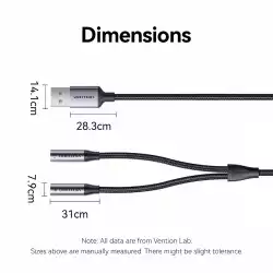 Vention външна звукова карта USB Sound card 2-Port 0.25M Gray - CVHHC