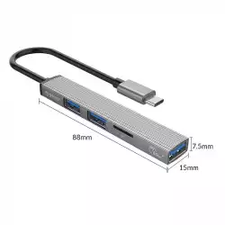 Orico хъб USB3.0/2.0 HUB 3 port + card reader TYPE C, Aluminum - AH-12F-GY