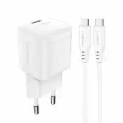 Acefast Универсално зарядно за стена Charger Wall GaN PD20W - A73 Mini with 1.2m cable - USB-C x 1, White
