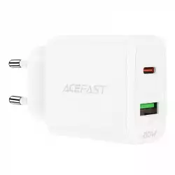 Acefast Универсално зарядно за стена Charger Wall GaN PD20W - A25 - USB-C x 1, USB-A x 1, White