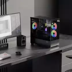 AeroCool кутия Case mATX - P300D Digi-G-BK-v1 - Digital Display, USB-C, 3 x 120 mm A-RGB                          
