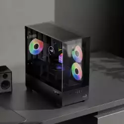 AeroCool кутия Case mATX - P300D Digi-G-BK-v1 - Digital Display, USB-C, 3 x 120 mm A-RGB