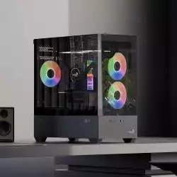 AeroCool кутия Case mATX - P300D Digi-G-BK-v1 - Digital Display, USB-C, 3 x 120 mm A-RGB