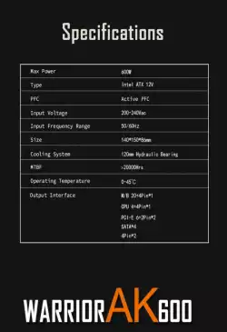 Aigo захранващ блок PSU 600W - Warrior AK600 RGB