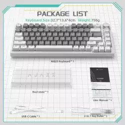 Ajazz геймърска механична клавиатура Gaming Mechanical Keyboard AK820 - Mille feuille Yellow Switches [Linear] (English US), White Gray, White Light