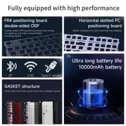 Ajazz геймърска механична клавиатура Wireless Gaming Mechanical Keyboard AK980 V2 - Gift Switch [Linear] (English US), Black, Gray