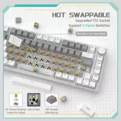 Ajazz геймърска механична клавиатура Gaming Mechanical Keyboard AK820 - Mille feuille Yellow Switches [Linear] (English US), White Gray, White Light