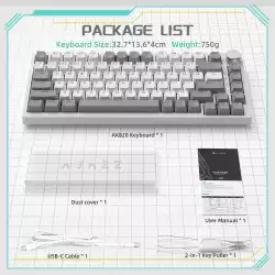 Ajazz геймърска механична клавиатура Gaming Mechanical Keyboard AK820 - AS Red Switch [Linear] (English US), Gray White, White Light