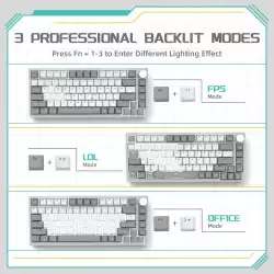 Ajazz геймърска механична клавиатура Gaming Mechanical Keyboard AK820 - AS Red Switch [Linear] (English US), Gray White, White Light