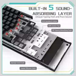 Ajazz геймърска механична клавиатура Gaming Mechanical Keyboard AK820 - Red Switches [Linear] (English US), Black, White Backlight
