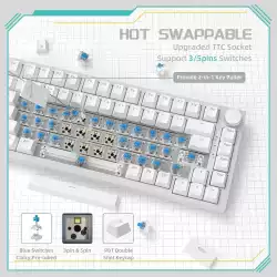 Ajazz геймърска механична клавиатура Gaming Mechanical Keyboard AK820 - Blue Switches [Tactile] (English US), White, Blue Light