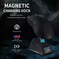 Ajazz професионална геймърска мишка AJ179 APEX - Wireless Gaming Mouse - 8K, Magnetic Charging Dock, Black