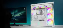 Arctic кутия Case E-ATX - Xtender VG (White) - PCIe Gen 4 riser included, 5 A-RGB Fans included
