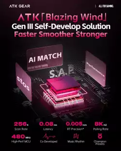 ATK професионална геймърска механична клавиатура Professional Gaming Mechanical Keyboard RS6 - 8K, Gateron Jade Pro Switches [Linear] - Black