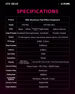ATK професионална геймърска механична клавиатура Professional Gaming Mechanical Keyboard RS6 - 8K, Gateron Jade Pro Switches [Linear] - Black