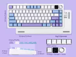Aula геймърска механична клавиатура Wireless Gaming Mechanical Keyboard F75 MAX - Reaper Switch [Linear] (English US), White, Blue, Purple
