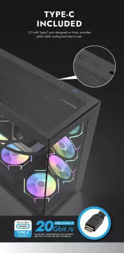 Darkflash кутия Case ATX - DS900 Black - 7 x 120 mm A-RGB fans included, USB-C                          