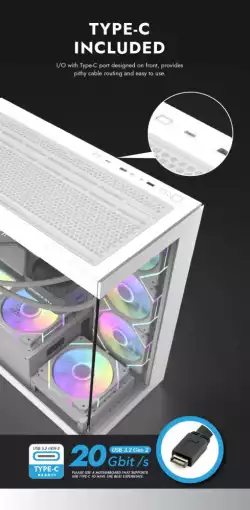 Darkflash кутия Case ATX - DS900 White - USB-C