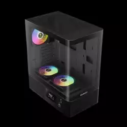 Gamdias кутия Case ATX - ATLAS E2 - 3 x 120 mm A-RGB, Digital Display, Curved Glass