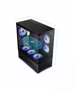 Gamdias кутия Case mATX - AURA GC12 ARGB BK - 6 x 120 mm A-RGB, USB-C, Tempered Glass