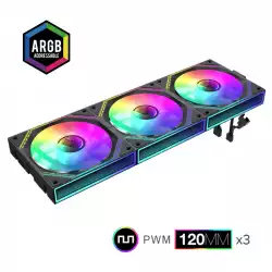 Gamemax Комплект вентилатори Fan Pack 3-in-1 3x120mm - FN12A-S3I-R Black, Reverse, Daisy-Chain, Addressable RGB
