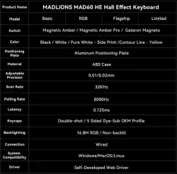 Madlions професионална геймърска механична клавиатура Professional Gaming Mechanical Keyboard MAD 60 HE Flagship V2 - 8K, Magnetic Amber Pro Switches - White                          