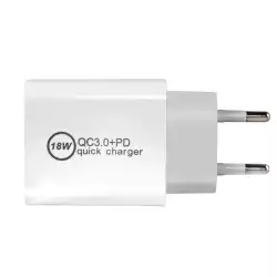 Makki бързо зарядно Fast Charger Wall - QC3.0 + Power Distribution Type-C 18W White - MAKKI-PQ18W-WH