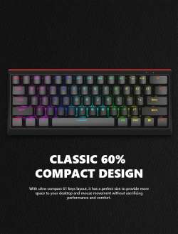 Marvo геймърска клавиатура Gaming Mechanical keyboard 61 keys TKL - KG962G - RED switches, RGB