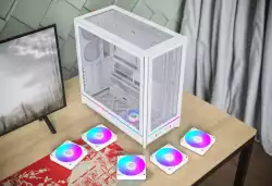 Montech кутия Case ATX - HS01 PRO (W) - 5 x 120 mm ARGB Fans, USB-C, White