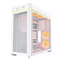 Montech кутия Case ATX - HS01 PRO (W) - 5 x 120 mm ARGB Fans, USB-C, White