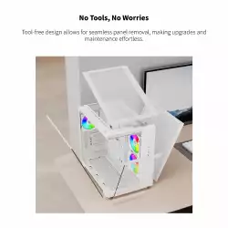 Montech кутия KING 65 Pro, Dual Chamber Mid-tower Case, 3 ARGB Fans, White