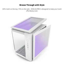 Montech кутия KING 65 Pro, Dual Chamber Mid-tower Case, 3 ARGB Fans, White