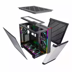 Montech кутия KING 95 Pro, Dual Chamber Mid-tower Case, 6 ARGB Fans, 2 Front Panels, Black