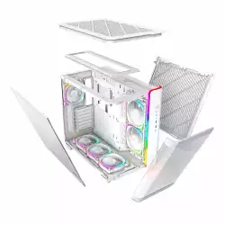 Montech кутия KING 95 Pro, Dual Chamber Mid-tower Case, 6 ARGB Fans, 2 Front Panels, White
