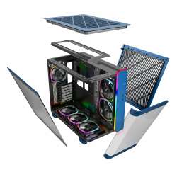 Montech кутия KING 95 Pro, Dual Chamber Mid-tower Case, 6 ARGB Fans, 2 Front Panels, Prussian Blue