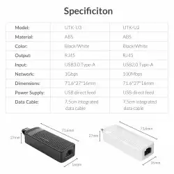 Orico адаптер USB3.0 to LAN Gigabit 1000Mbps black - UTK-U3