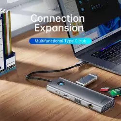 Orico докинг станция Docking Station Type-C - PW11-9P-GY-EP - HDMI x 1, VGA x 1, USB3.0 x 3, USB-C PD100W x 1, LAN x 1 (1Gbps), SD/TF