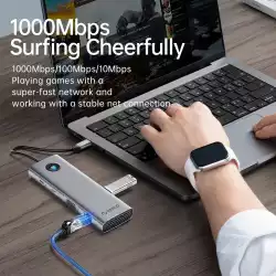 Orico докинг станция Docking Station Type-C - PW11-9P-GY-EP - HDMI x 1, VGA x 1, USB3.0 x 3, USB-C PD100W x 1, LAN x 1 (1Gbps), SD/TF