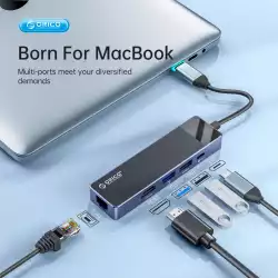 Orico докинг станция Docking Station Type-C - DM-10P-BK-BP - HDMI, USB-C, USB-A x 4, PD100W x 1, LAN (1Gbps), SD/TF